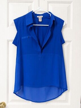 Esley Royal Blue Sheer High-Low Blouse Top Size S